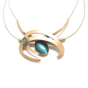 Brushed Gold and Bright Blue Double Tube Wire Necklace